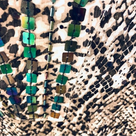 ADDITIONS by Chico's Animal Print Top Shirt Sheer Long Sleeve, black and tan - Picture 3 of 4